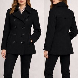 Burberry Black Wool Peacoat Double Breasted Jacket Coat Size Small